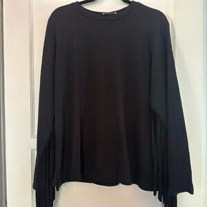 Zara Fringe Sleeve Cotton Oversized Sweater